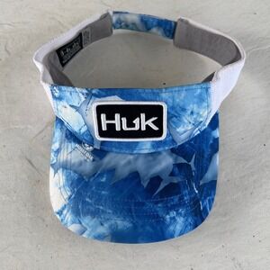 Huk Performance Headwear Mossy Oak Fishing Tie Dye Blue Sun Visor Hat One Size‎